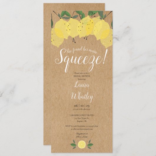 Main Squeeze Lemon Rustic Fun Vrijgezellenfeest Kaart (Voorkant / Achterkant)