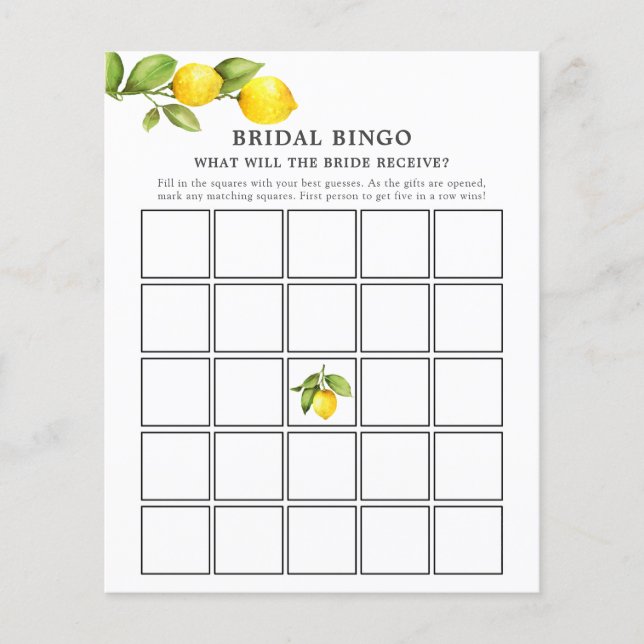 Main Squeeze Lemons Bride Bingo Carte de jeu (Devant)