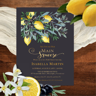 Main Squeeze Lemons Vrijgezellenfeest zwarte oli Folie Uitnodiging