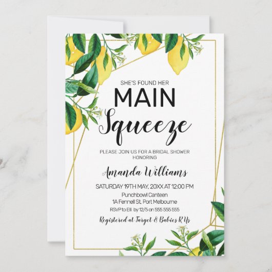 Main squeeze line art bruids douche uitnodiging (Voorkant)