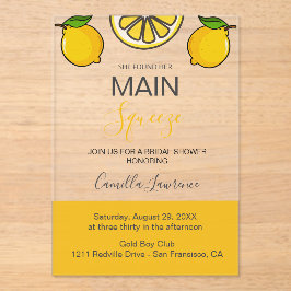 Main Squeeze Tropical Citrus Lemon Bridal Shower  Acryl Uitnodigingen