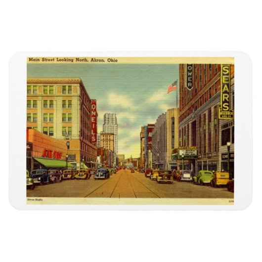 Main St., Akron,  Briefkaart Ohio Magneet (Horizontaal)