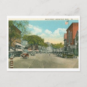 Main St., Greenfield, MA Vintag Briefkaart