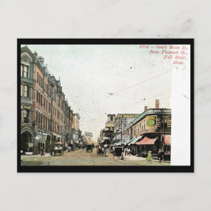 Main St., Herfst River, Massachusetts 1908 Vintage Briefkaart