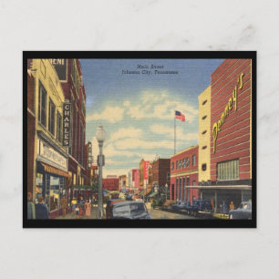 Main St., Johnson City, Tennessee Vintage Briefkaart