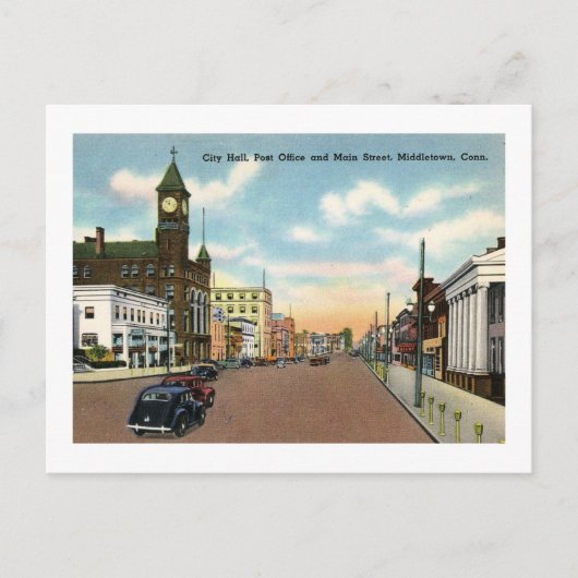 Main St., Middletown, Connecticut Vintage Briefkaart (Voorkant)