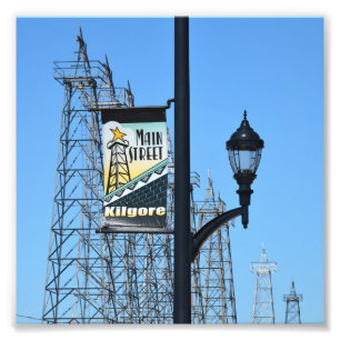 Main Street, Kilgore, Texas, Oil Derricks Foto Afdruk