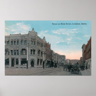Main Street Scene met Horse Carriages en Poster