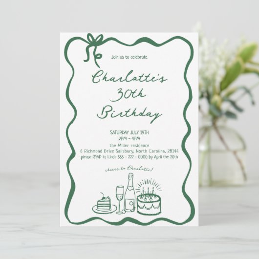 Main VERTE tirée 30e anniversaire Invitation (Debout devant)