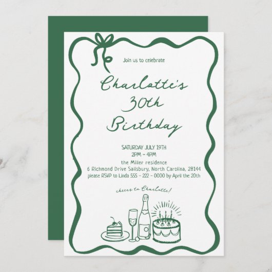 Main VERTE tirée 30e anniversaire Invitation (Devant / Derrière)