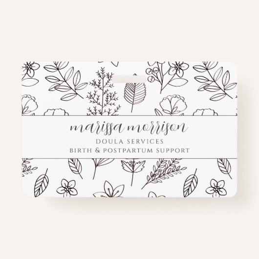 Main Whimsical Tiré Floral Sur Pink Doula Badge (Devant)