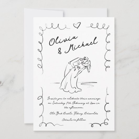 Main Whimsical Tirée Faire-part de mariage Quirky (Devant)