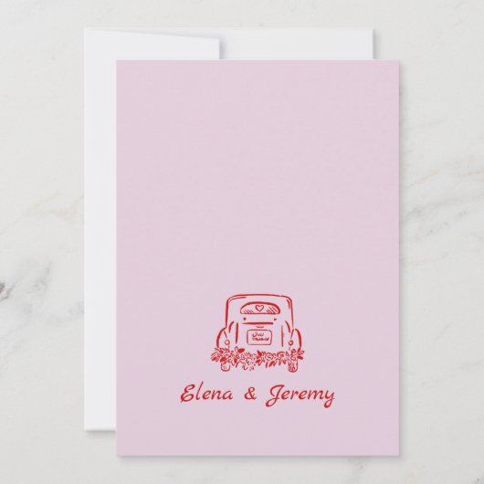 Main Whimsical tirée rose Faire-part de mariage (Dos)