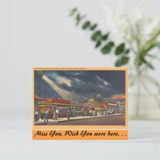 Maine, Amusements, Old Orchard Beach, Night uitzic Briefkaart (Staand voorkant)