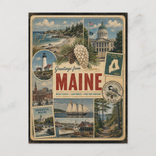 Maine Authentieke Vintage Stijl Ansichtkaart Briefkaart