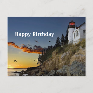Maine Bass Harbor Vuurtoren Foto Verjaardag Briefkaart