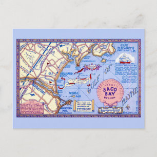 Maine - Carte de la baie de Saco Carte postale