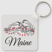 Maine Chickadee Vogel Winter Kerstvakantie Sneeuw Sleutelhanger (Achterkant)