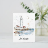 Maine Coast Vuurtoren Waterverf Reizen Briefkaart (Staand voorkant)