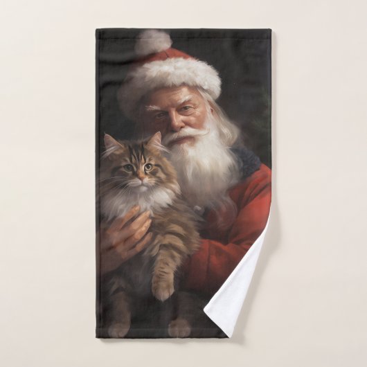 Maine Coon avec Noël Festif du Père Noël (Serviette à main)
