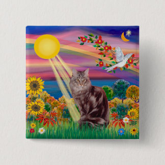 Maine Coon Cat 10 - Herfstzon Vierkante Button 5,1 Cm