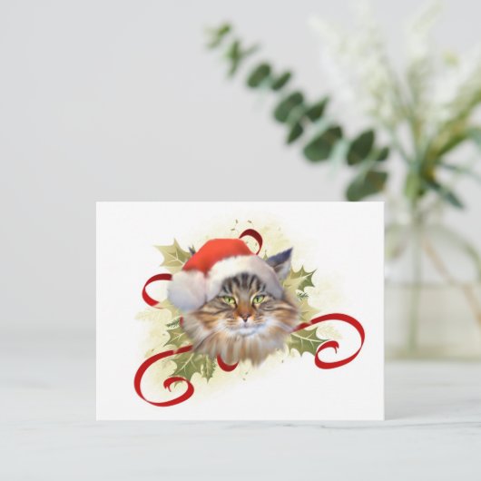 Maine Coon Cat Christmas Briefkaart (Staand voorkant)