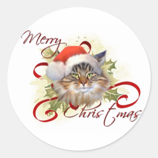 Maine Coon Cat Kerst stickers (Voorkant)