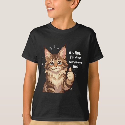 Maine Coon Cat Meme It's Fine I'm Fine Everything' T-shirt (Voorkant)