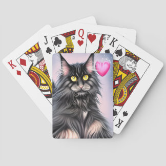 Maine Coon Cat met een hartverwarmende Valentijnsd Pokerkaarten