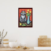 Maine Coon Cat met Tulps Art Print (Keuken)