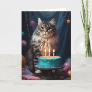 Maine Coon Cat met Verjaardagstaart Kaart