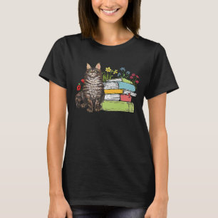 Maine Coon Cat Owner Boost Reading Flowers T-shirt