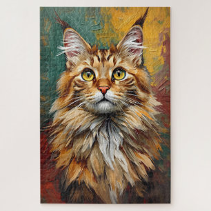 Maine Coon Cat Portret Levendige olieverfschilderi Legpuzzel