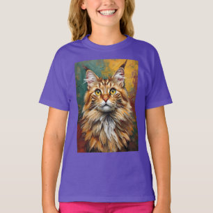Maine Coon Cat Portret Levendige olieverfschilderi T-shirt