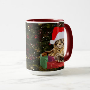 Maine Coon Cat Santa & Gifts Kerstmis Achter Mok