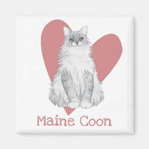 Maine Coon Cat Waterverf Kat Roze hart Magneet