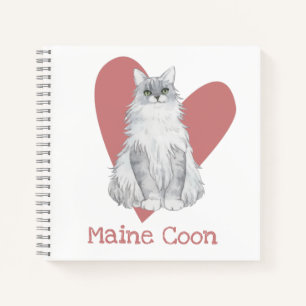 Maine Coon Cat Waterverf Kat Roze Heart Journal Notitieboek