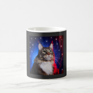 Maine Coon Cat With Red White Blue Aura And Stars Koffiemok