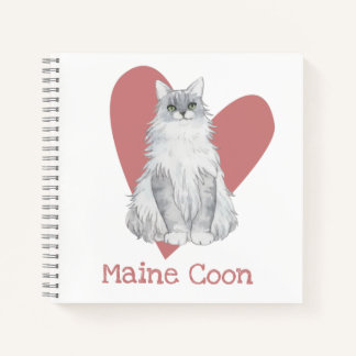 Maine Coon Chat Aquarelle Kitty Pink Heart Journal
