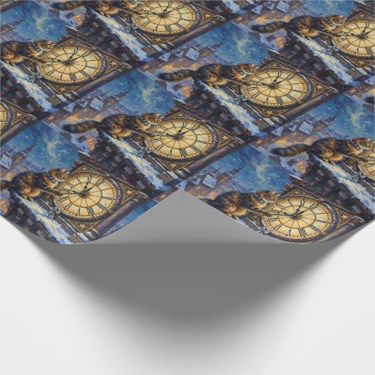 Maine Coon Christmas Clock Tower Midnight Cadeaupapier (Hoek)