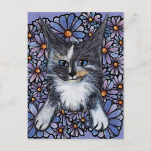 Maine Coon Dilute Calico Cat Paars Daisy Briefkaart