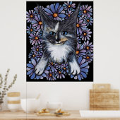 Maine Coon Dilute Calico Cat Paars Daisy Poster (Keuken)