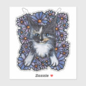 Maine Coon Dilute Calico Cat Paars Daisy Sticker (Vel)