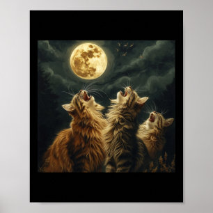 Maine Coon Howl bij Moon Cat Lover Poster