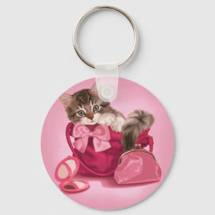 Maine coon in roze handtas sleutelhanger