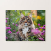 Maine Coon Kat in Bloemenveld Legpuzzel (Horizontaal)