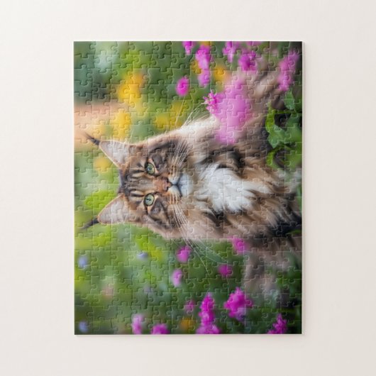 Maine Coon Kat in Bloemenveld Legpuzzel (Verticaal)