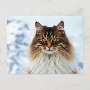Maine Coon kat in een besneeuwde wildernis portret Briefkaart