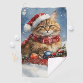 Maine Coon Kat in Sledge Laat het Sneeuw Kerstmis Golfhanddoek (Insitu)
