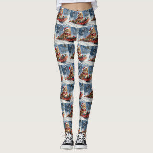 Maine Coon Kat in Sledge Laat het Sneeuw Kerstmis Leggings